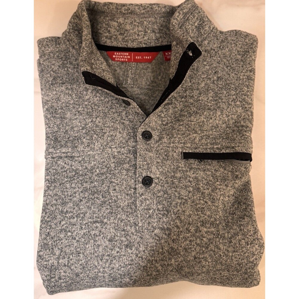 EMS Eastern Mountain Sports Mens XXL Grey Fleece Pullover Sweater Buttons NWT